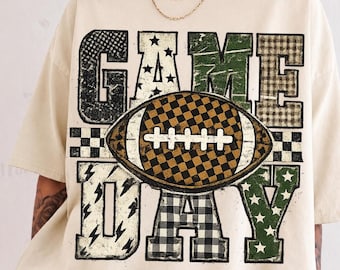 Patchwork Game Day Shirt, Vintage Distressed Football Tee, Grunge Checkered Football Shirt, Plaid Football Mom Tshirt ,