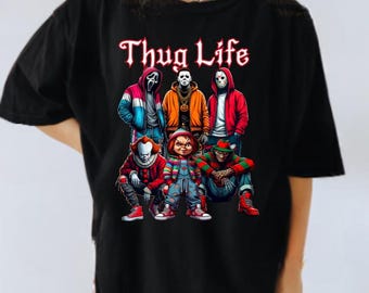 Thug life Scary Halloween Film Charaktere Shirt, Halloween Freunde Horror Shirt, Serienmörder Halloween T-Shirt, Movie Killers T-Shirt, Unisex