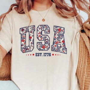 Camisa floral retro de EE. UU., camisa moderna del 4 de julio, camisa patriótica extragrande con estrella estadounidense, camisa del Día de los Caídos en Estados Unidos, camiseta con la bandera de EE. UU.