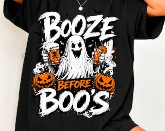 Booze Before Boo's Shirt, Funny Halloween Ghost Beer Tee, Adult Humor Halloween Drinking Shirt, Spooky Ghost Tshirt