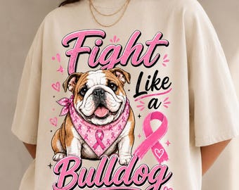 Bull Dog Breast Cancer Shirt, October Pink Ribbon Awareness Month Tee, Trendy Preppy Cancer Supporter TShirt, Gift