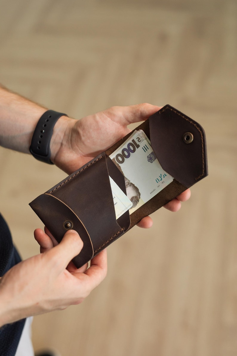 Leather Cash Wallet, Handmade Slim Card&Cash Holder, Minimalist Bifold Wallet, Personalized Wallet, Gift for Boyfriend