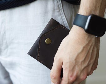 Minimalist Leather Wallet for Men, Flap Wallet, Cash & Card Wallet, Custom Gift for Him, Compact Cash and Card Holder, Christmas Gift