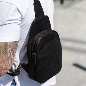 Sling bag, Crossbody Bag for Men, Real Leather Sling Bag for Men, Leather Fanny Pack, Custom Chest Bag, Vintage Shoulder bag, Sling Backpack