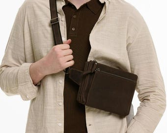 Compact Brown Leather Belt Pouch for Travel and Everyday Carry – Men’s Crossbody Bag