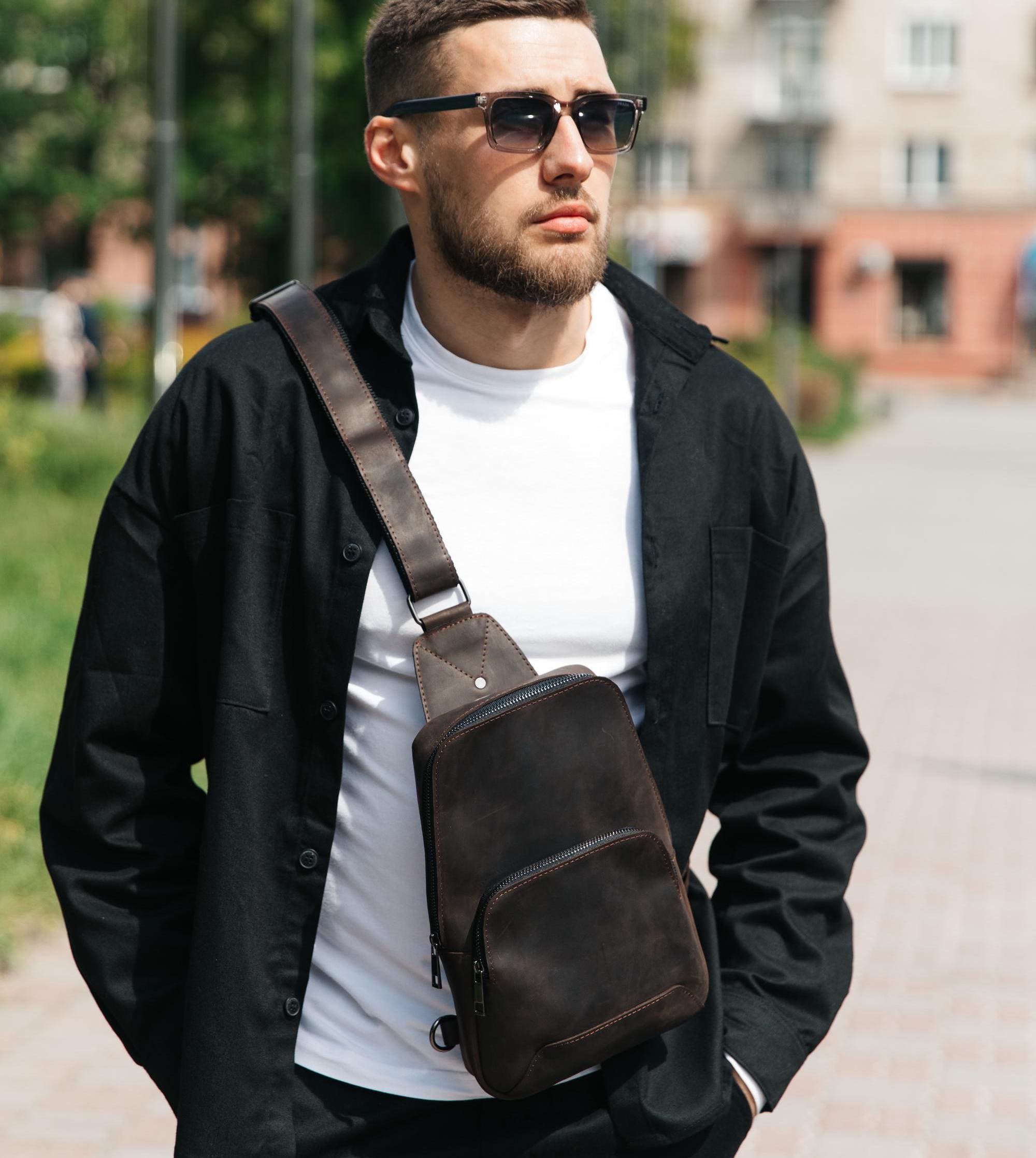 Bolso bandolera de piel marrón, bolso bandolera de piel auténtica para hombre, bolso bandolera para hombre, bolso bandolera informal para hombre, idea de regalo de cumpleaños para novio