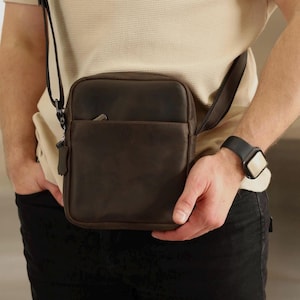 Small Crossbody Bag for Men: Genuine Leather Shoulder Messenger Purse with Personalization | Gift for Him