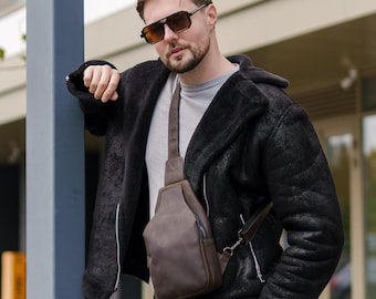 Sling bag men, brown leather sling bag, real leather sling bag for man, casual crossbody bag for men, personalized gift for him