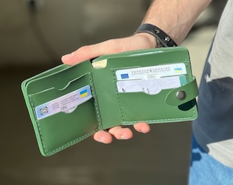Green leather wallet women, green wallet mens, leather wallet card holder, green leather wallet for him, boyfriend or husband Birthday gift