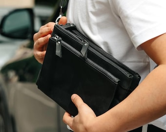 Handgemaakte leren crossbodytas, borstriem voor heren, gebruiksstijl