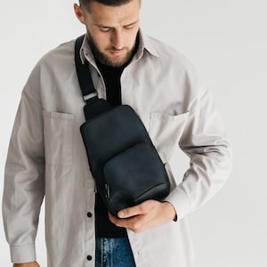 Sac à bandoulière en cuir véritable pour homme, sac à bandoulière décontracté pour homme, sac à bandoulière pour homme, sac à bandoulière en cuir noir, cadeaux de Noël du père du petit ami