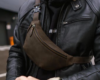 Crossbody Leather Bag, Mens Fanny Pack, Minimalist Waist Bag, Gift for Boyfriend, Genuine Leather Sling Bag, Gift for Him, Phone Pouch