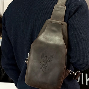 Custom Leather Sling Bag, Brown Crossbody Chest Bag, Leather Shoulder Bag, Messenger Bag, Men’s Crossbody Purse, Handbag for Men