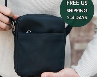 Black crossbody bag for man, Black сasual crossbody bag,  Bday gifts for dad, Men leather crossbody bag, Birthday gift idea for boyfriend