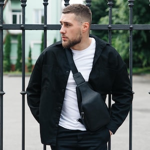 Sac à bandoulière pour homme, sac à bandoulière en cuir noir, sac à bandoulière en cuir véritable pour homme, sac à bandoulière décontracté pour homme, idée cadeau d'anniversaire pour petit ami