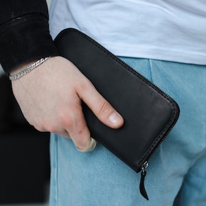 Coat wallet, wristlet wallet for phone, long black wallet for men, zip leather wallet men, men clutch, boyfriend or husband gifts idea