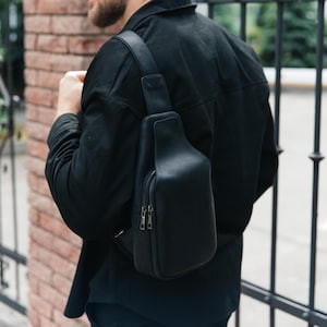 Bolso bandolera de piel, Bolso bandolera informal para hombre, Riñonera de piel, Bolso bandolera para hombre, Bolso bandolera de piel negro, Bolso de hombro de piel hecho a mano