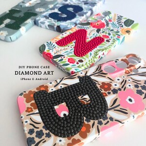 Diamond Art Cell Phone Case: Initial Letter And Floral Pattern DIY Gem Kit