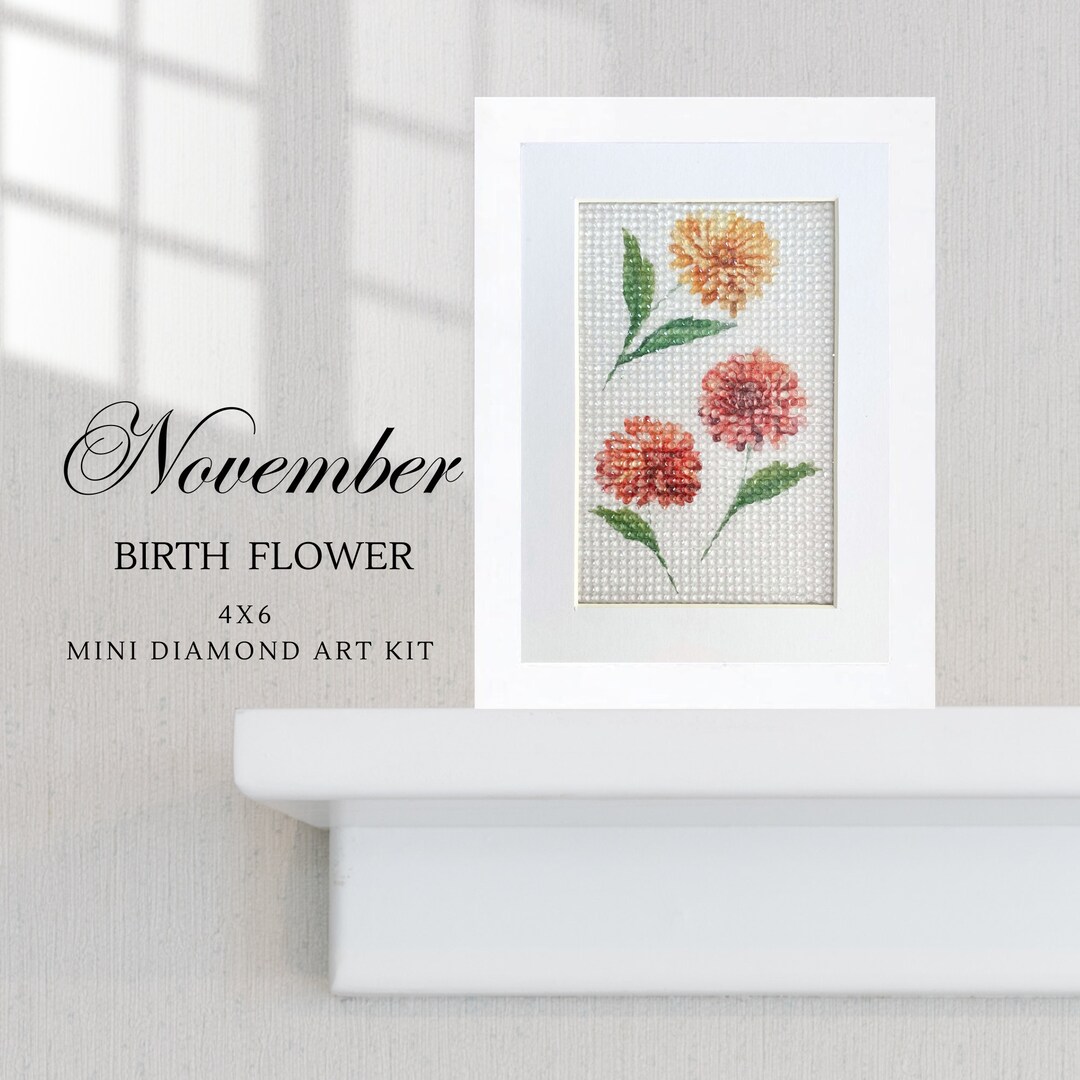 Diamond Art November Birth Month Flower Gifted Kit Framed Mini Diamond ...