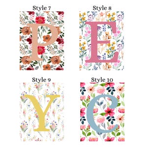 May include: Four different styles of floral patterned alphabet letters. The letters are P, E, Y, and C. Each letter is a different color and is on a different floral pattern background.
