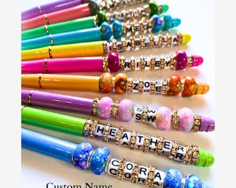 Custom Beaded Pen Personalized With Name Gifted Initial Lettering Beadable Pen Custom Rhinestone Name Gifts-For Co-Workers-Teachers-Girls