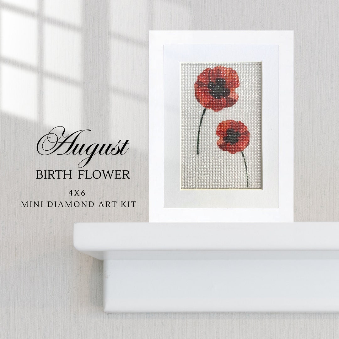 Diamond Art August Birth Month Flower Gifted Kit Framed Mini Diamond ...