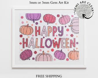 Halloween Diamond Art Kit Big Gem Diamond Painting Gifted Kit Halloween Craft Kit for Kids Halloween DIY Pink Halloween Rhinestone Art
