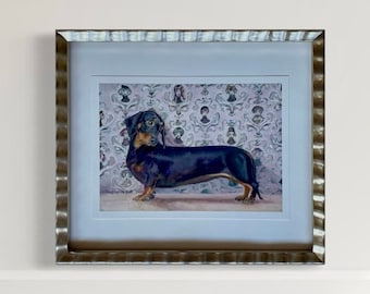 アメリカンヴィンテージ　Ruth Lais 長ーいダックスフンド　アクリル絵画 アメリカンヴィンテージ Ruth Lais 長ーいダックスフンド