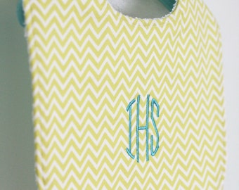 Monogrammed Baby Bib - Lemon-lime chevron