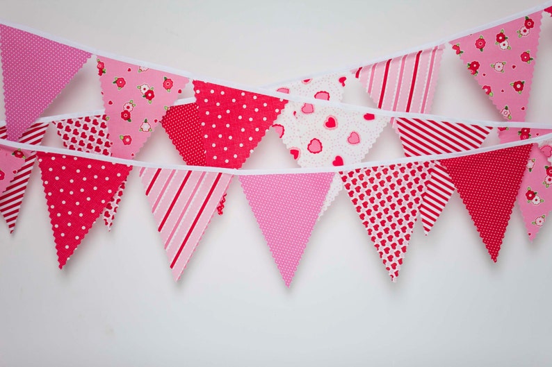 Mini pennant fabric banner Valentines Day I Love You childrens decor, party decor or photo prop READY TO SHIP image 5