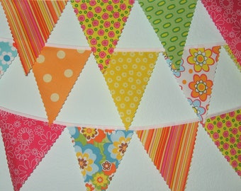 Mini pennant fabric banner - Summer Pop bunting in yellow, pink, orange and a touch of aqua -- childrens decor, party decor or photo prop