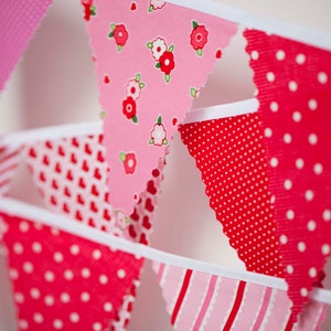 Mini pennant fabric banner Valentines Day I Love You childrens decor, party decor or photo prop READY TO SHIP image 1