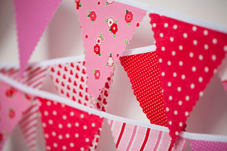 Mini pennant fabric banner Valentines Day I Love You childrens decor, party decor or photo prop READY TO SHIP image 1