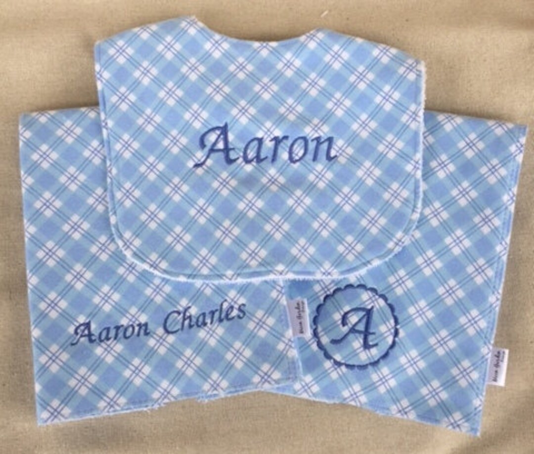Burp Cloth Set and Matching Bib in Blue Plaid Softest Ever Etsy UK