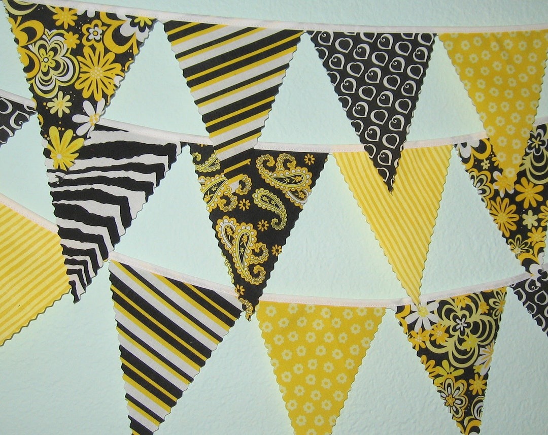 Mini Pennant Fabric Banner - Bunting in Yellow and Black-- Childrens ...