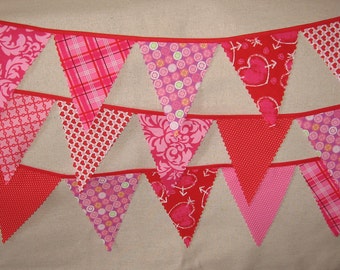 Mini pennant fabric banner -VALENTINES DAY-- childrens decor, party decor or photo prop