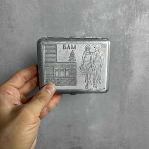 Portasigarette vintage BAM Smoking Retro Metal Box Tobacciana da collezione URSS