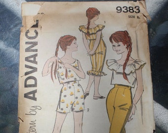 Vintage 1950s 1960s Advance 9383 Girls' Crop Top, Ruffled Capris, and Shorts Pattern FF