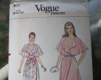 Vintage 1980s Vogue 8677 Sleeveless Wrap Mid-Calf or Evening Length Dress with Capelet Pattern FF