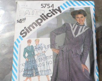 Simplicity 5754 Vintage 1982 1980s Prairie Style Gunne Sax by Jessica Tiered Ruffled Skirt, Fitted Jacket or Blouse, and Petticoat Pattern