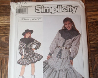 Vintage 1989 1980s Designer Sherry Holt Simplicity 9313 Go Western Pull-on Ruffled Skirt in Two Lengths and Yoked Shirt Pattern FF
