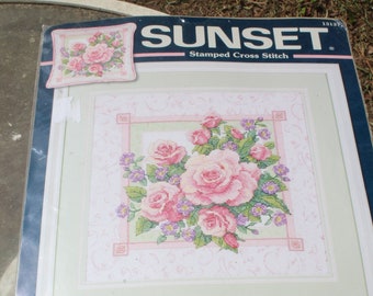 Vintage 2005 Sunset Rose Reflection Cross Stitch Pillow or Wall Decor Kit 13137 Designed by Susan Noble NIP