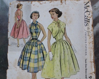 Vintage 1952 1950s McCall's 9193 Teen Size Party, Dinner, or Afternoon Halter Neck Dress with Reversible Spencer Jacket Pattern