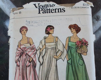 Vintage 1970s Vogue 9482 Strapped, High Waisted Ankle or Street Length Dress, Straight Legged Pants & Square Shawl Pattern