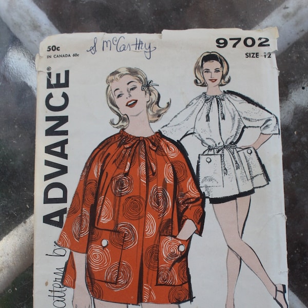 Vintage 1960s 1961 Advance Sew Easy 9702 Beach Coat Swim Suit Cover Up Pattern