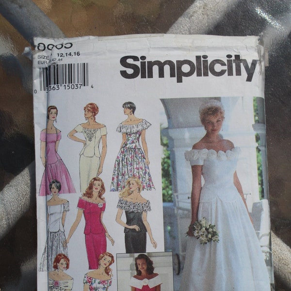Vintage 1990s 1994 Simplicity 8865 Petite Off Shoulder Two-Piece Bride or Bridesmaid Wedding Bridal Dress Gown Full or Slim Skirt Pattern FF