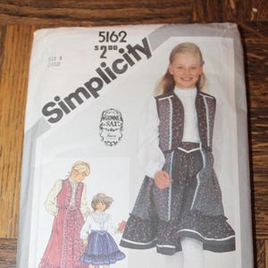 Simplicity 5162 Vintage 1981 1980s Prairie Style Gunne Sax by Jessica Flared Skirt in Two Lengths, Yoked Vest, Lace Trim Blouse Pattern FF