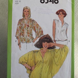 Vintage 1970s 1977 Simplicity 8348 Yoked Blouse with Bat Wing Sleeves and Extended Shoulders Pattern