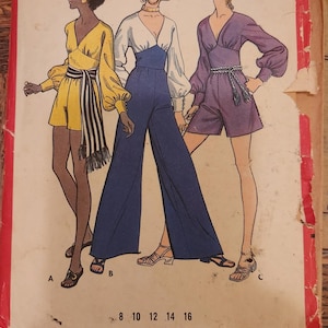 Vintage 1970s  Butterick 5719 Micro-mini, Mini, or Evening Length Jumpsuit Boiler Suit with Kimono Sleeves Pattern Size 12