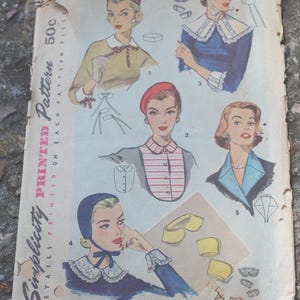 Vintage 1950s 1955 Simplicity 1390 Collars, Cuffs, Dickey, Hat and Beret Pattern